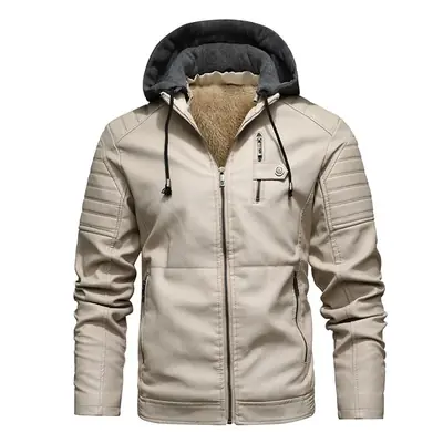 Image de Veste en Cuir à Capuche pour Homme - Slim Fit Moto