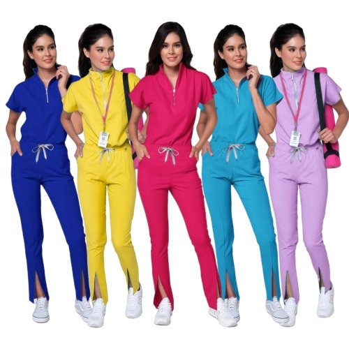 Afbeelding van Comfortabele en Stijlvolle Scrubs Set voor Verpleegkundigen en Artsen – Stretch Medische Uniformen met Zakbroek voor Zorg en Schoonheidssalon