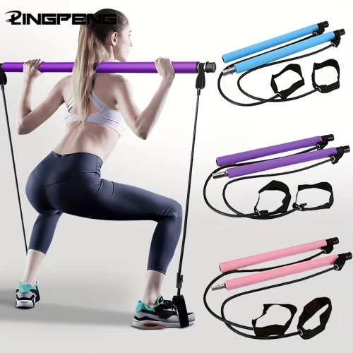 Immagine di Set Completo di Barre Multifunzionali per Pilates, Yoga e Fitness con Cintura Elastica per Allungamento e Espansione Toracica