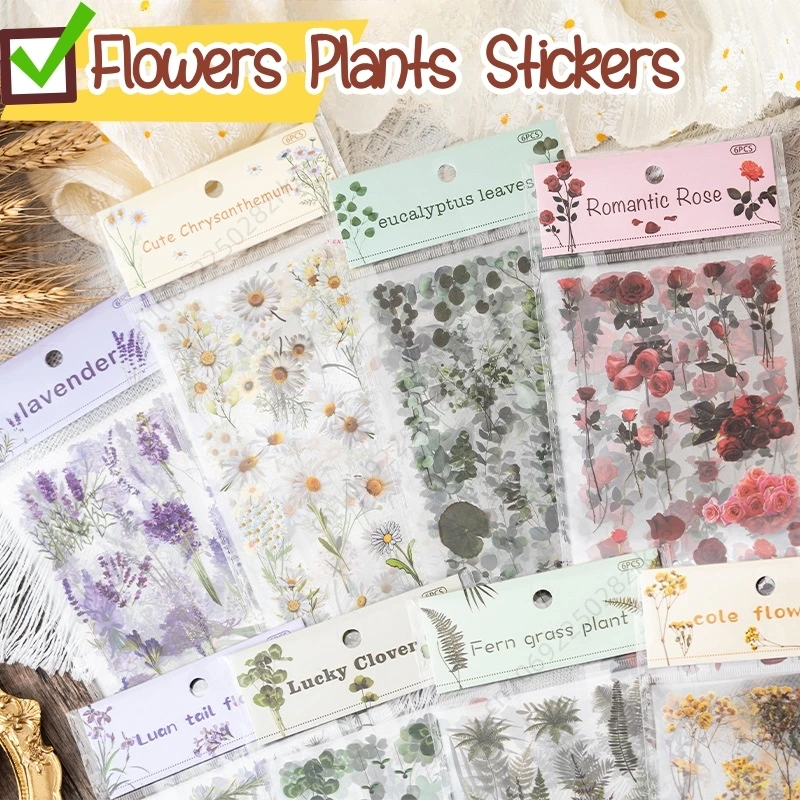 Immagine di 6 Adesivi Kawaii Creativi per Piante, Fiori e Decorazioni Fai Da Te – Ideali per Scrapbooking, Etichette per Bastoncini e Accessori per Diario