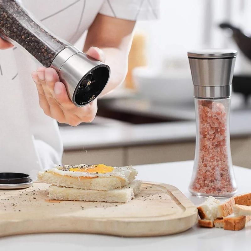 Image of Premium Stainless Steel & Glass Manual Pepper Grinder with Adjustable Coarseness – 200ml Spice Mill for Salt, Pepper, and Herbs – Elegant Kitchen Gadget for Home Cooking