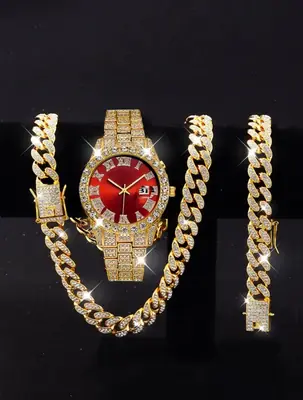 Image de Montre Homme Luxe + Bracelets Cubain - Style Hip Hop