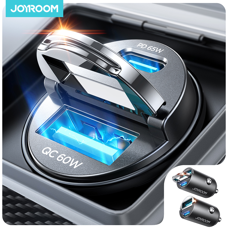 Image of Joyroom 30W Pull Ring Car Charger USB Type-C Dual Fast Ports Fast Charging Mini Car Phone Charger Adapter Car Accessories PD QC