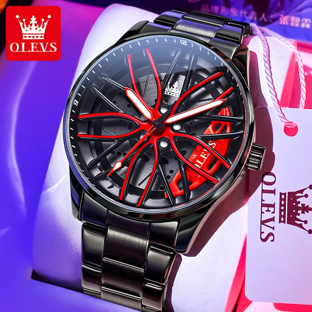 Image of Elegant Stainless Steel Quartz Men's Watch with Spinning Wheel Hub Design – High-End Luxury Timepiece for Fashion-Conscious Gentlemen