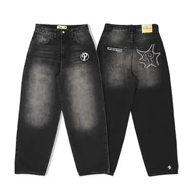Image de Pantalon Y2K Délavé Brodé - Style Harajuku Gothique
