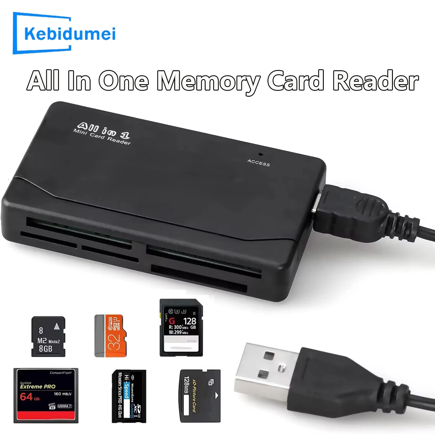 Imagen de Lector de Tarjetas de Memoria Todo en Uno USB 2.0 con Velocidad de hasta 480 Mbps para SD, SDHC, Mini, Micro, M2, MMC, XD y CF - Compatible con Cámaras Digitales, MP3 y Dispositivos Portátiles