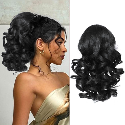Imagen de Extensiones de cola de caballo con cordón rizado corto, extensiones de cabello con Clip sintético, e...