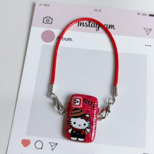 Zdjęcie Mini Telefon Hello Kitty Sanrio – Zawieszka Kreskówkowa do Lalki Labubu, Dekoracyjny Akcesorium DIY dla Domku dla Lalek