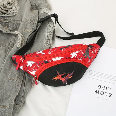 Immagine di Borsa da Cintura per Bambini con Dinosauro Carino e Cartone Animato - Organizzatore Portatile per Telefono, Auricolari e Soldi