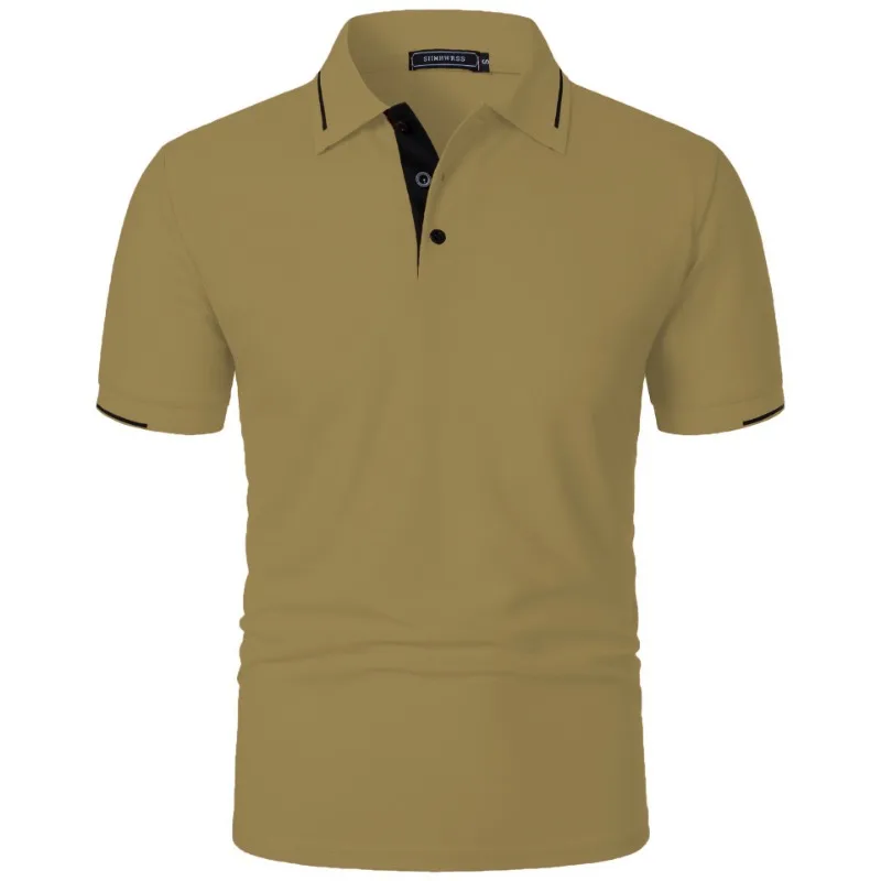 Immagine di Polo da uomo a maniche corte con bottoni estivi T-shirt casual dalla vestibilità classica Camicie pullover oversize Uomo Tinta unita Top leggeri