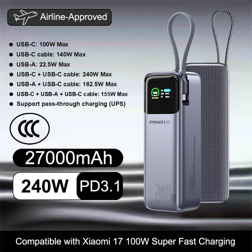 Imagen de PowerBank 27000mAh 240W: Carga Rápida para MacBook, iPad y Portátiles