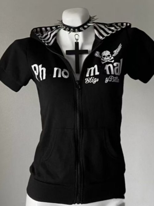 Afbeelding van Y2K Schedel Print Zip Vest – Slim Fit Hoodie voor Vrouwen