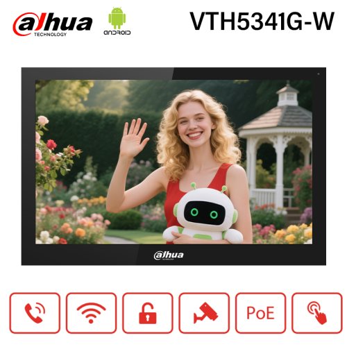 Image of Dahua 10-inch Android IP Wi-Fi Indoor Monitor with Touch Screen, PoE, RS485 Port, Multilingual Support – VTH5341G-W