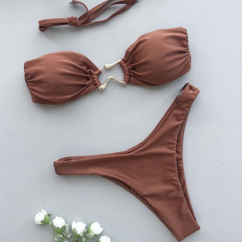 Image of Elegant Push-Up Brazilian Bikini Set for Women – Summer Swimwear with Sexy Cut-Out Design and High-Waisted Bottoms for Beach, Pool, and Vacation Wear