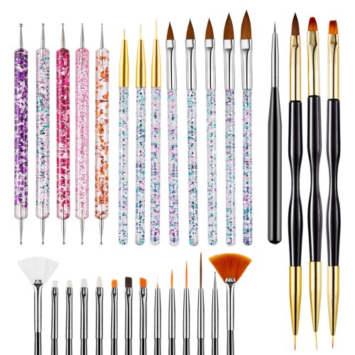 Immagine di Set Completo di 31 Pennelli per Nail Art con Doppia Testa – Strumenti Professionali per Decorazioni Unghie in Gel UV, Acrilico e Smalto