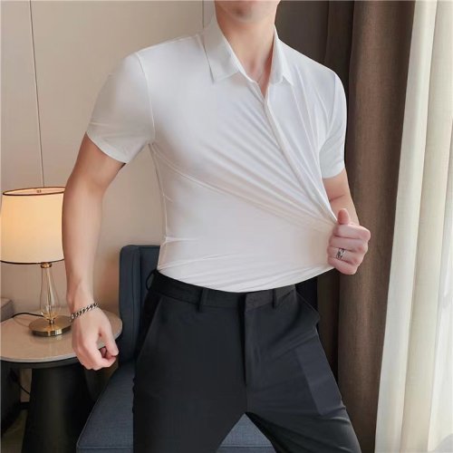 Image of Men's Ultra-Stretch Business Casual Short Sleeve Shirt – Breathable, Durable, and Comfortable Solid Color Dress Shirt for Everyday Wear
