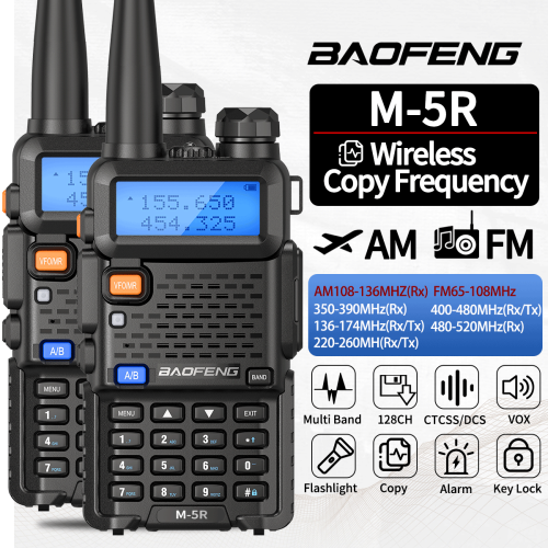 Imagen de 1/2 Uds Baofeng M-5R Walkie Talkie bandas completas frecuencia de copia inalámbrica Radio bidireccional cargador USB Radioaficionado de largo alcance para UV K5 5R