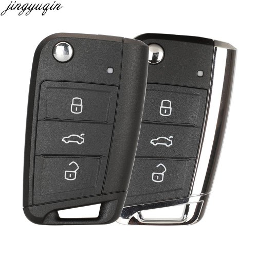 Afbeelding van Chroom Afstandsbediening Hoesje voor Volkswagen Autosleutel - Geschikt voor Golf 7, Jetta, Passat, Polo, Tiguan en meer met 3 Knoppen (HU66/HU162T)