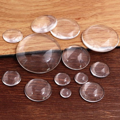 Imagen de Cabujón Redondo de Cristal Transparente con Parte Trasera Plana para Fabricación de Joyas en Diversos Tamaños: 6mm, 8mm, 10mm, 12mm, 14mm, 16mm, 18mm, 20mm, 25mm, 30mm y 35mm