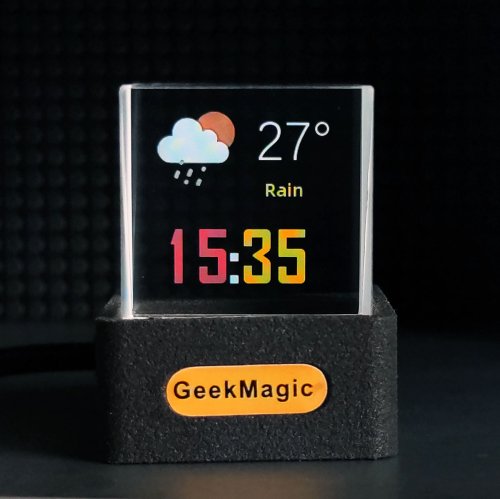 Immagine di GeekMagic GIFTV Decorazione desktop olografica in cristallo Stazione meteorologica intelligente Orologio digitale con animazioni REGALI e album di immagini