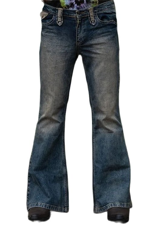 Bild von Vintage Herren Big Flared Jeans – Tiefblaue Denim Hosen mit Hoher Taille, Lässiger Streetwear Look für Jungen und Männer, 2023 Mode für Alle Jahreszeiten