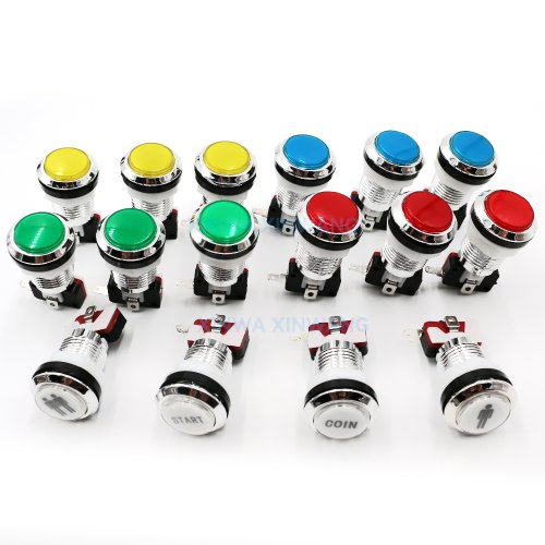 Imagen de Arcade-cuerpo plateado cromado de 33mm, 12V, botón iluminado, luz Led para videojuegos, juego de mesa, máquina oscilante, piezas de Pinball Diy