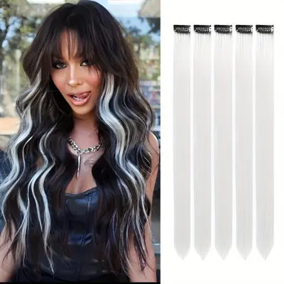 Image de Extensions Cheveux Longs Raides - 5 Pièces Synthétiques