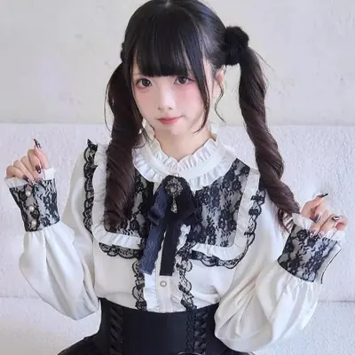Image de Chemise Lolita Dentelle Volants - Style Y2K & Grunge
