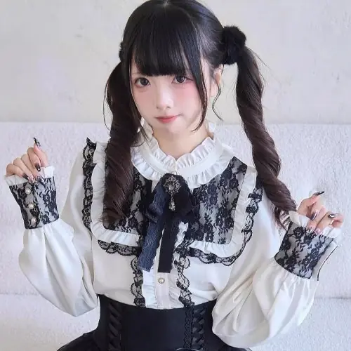 Image de Chemise Lolita Dentelle Volants - Style Y2K & Grunge