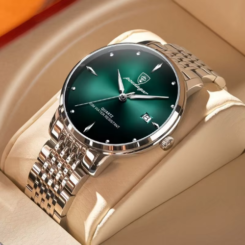 Bild von Poedagar Luxus Sport Herrenuhr – Wasserdichte Edelstahl Armbanduhr mit Leuchtanzeige, Datumsanzeige und Quarzwerk für Business und Alltag