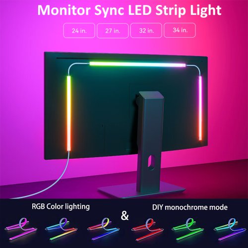 Imagen de Tira de luces LED RGB con sincronización LED para Monitor de 24-34 pulgadas, retroiluminación alimentada por USB, luces de ambiente para decoración de escritorio de sala de juegos