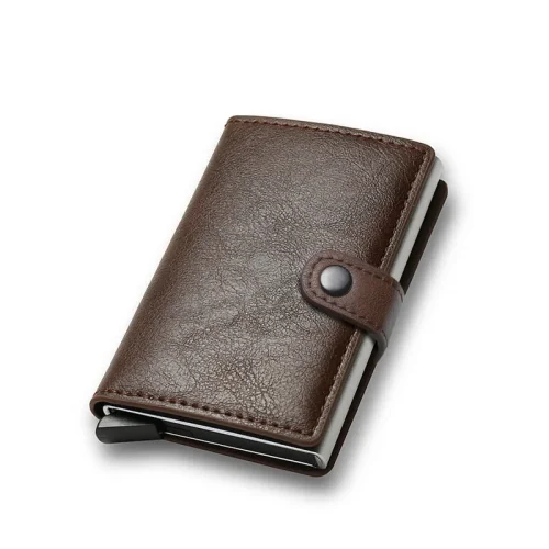 Image of Carbon Fiber Credit Card Holder Wallet Men Rfid Smart Metal Thin Slim Pop Up Minimalist Wallet Small Black Purse Metal Vallet