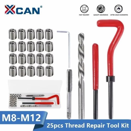 Imagen de Kit de reparación de roscas dañadas/ brocas giratorias Insertos de tuercas para restaurar roscas y llaves.