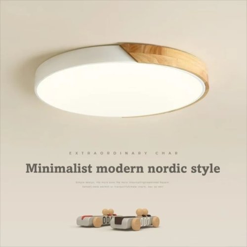 Imagen de Lámpara de techo LED nórdica, lámpara de techo Circular de macarrón de madera, iluminación moderna y sencilla para dormitorio, balcón, estudio, decoración del hogar