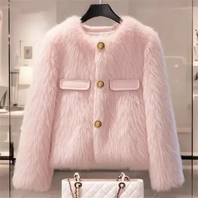 Image de Manteau Fausse Fourrure Rose Court Femme