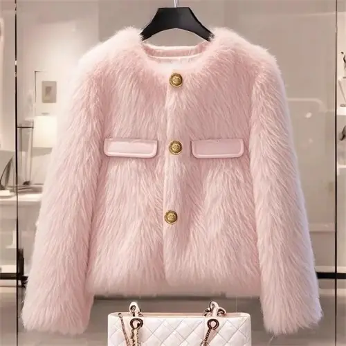 Image de Manteau Fausse Fourrure Rose Court Femme