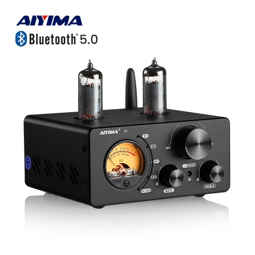 Immagine di Amplificatore Valvolare Aiyima T9 Bluetooth 5.0 con DAC USB, Ricevitore Stereo Coassiale e Ottico, HIFI Audio Digitale da 100W con Misuratore VU per Casa
