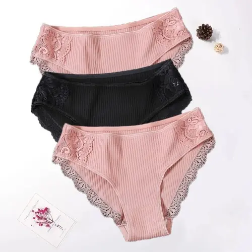 Image de Ensemble de 3 Culottes Femme en Coton Dentelle - Confort & Élégance