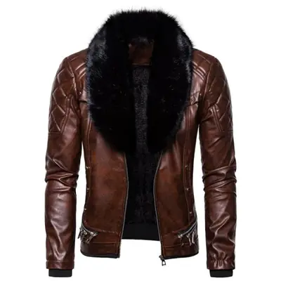 Image de Veste Moto en Cuir Homme - Hiver Chaud & Ajusté