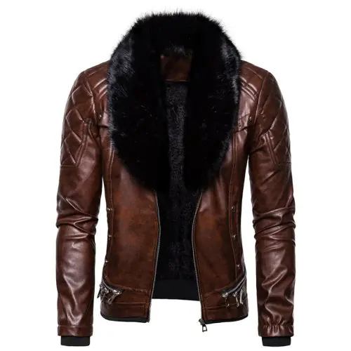 Image de Veste Moto en Cuir Homme - Hiver Chaud & Ajusté