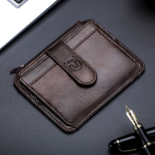 Bild von Bullcaptain Echtes Leder RFID-sichere Mini Geldbörse mit Reißverschluss – Slim Wallet für Herren, Kartenhalter und Ausweishalter für Business und Alltag
