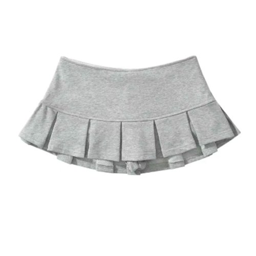 Falda Plisada de Cintura Baja para Mujer en Tela Vintage Y2K, Estilo Sexy y Informal, Color Gris Claro, Corte en A, Ideal para Verano