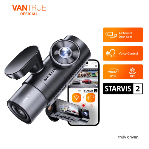 Imagen de Cámara de Tablero Vantrue N5 con 4 Canales, Visión Nocturna Starvis 2, WiFi, GPS y Control por Voz para Coche - Grabación 360° en Todos los Lados, Soporte hasta 512 GB