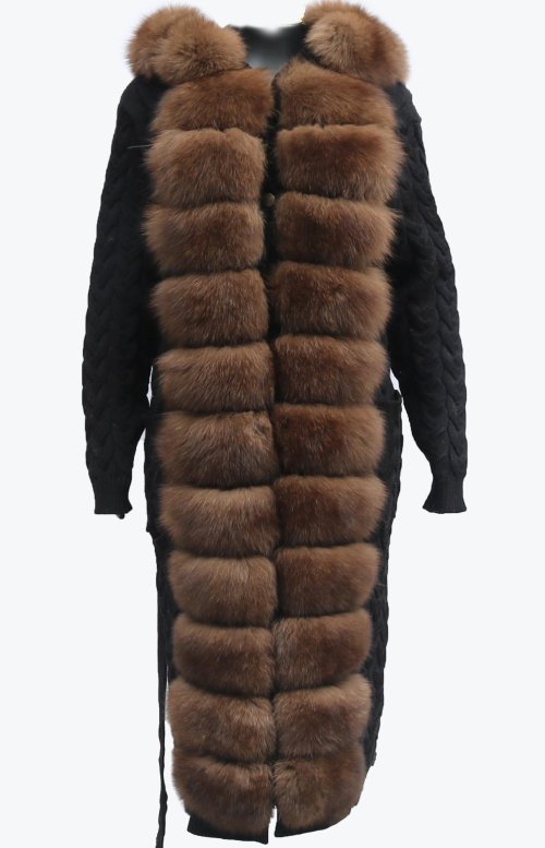 Bild von Weißer Langarm-Pullover mit Fuchspelzkragen – Elegante Damenstrickjacke