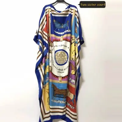 Image de Caftan Maxi Imprimé Soie - Robe Bohème Été