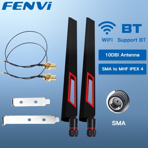 Imagen de Fenvi-juego de antena AX210 NGFF, tarjeta WiFi, 2,4/5GHz, banda Dual, M.2, MHF4, Cable de extensión a RP-SMA Wi-Fi para AX210/AX200NGW, 2PcsX10Dbi
