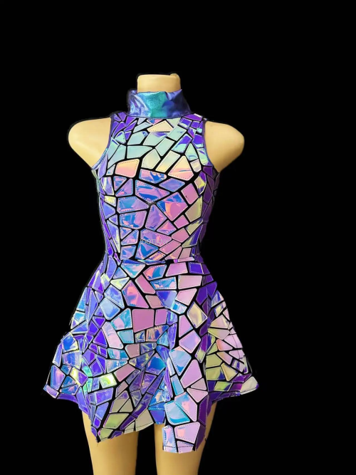 Image de Robe Miroir Argentée Disco - Tenue Éblouissante pour Soirées & Scène