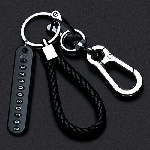 Stylish Handcrafted Leather Rope Keychain with Phone Number Plate for Men – Punk-Inspired Minimalist Design