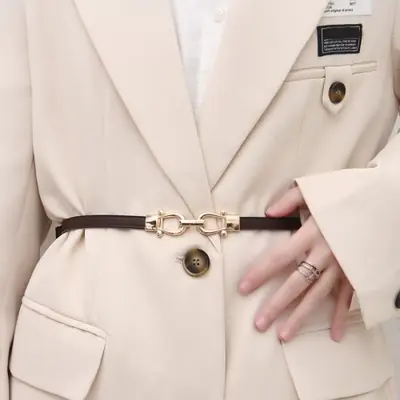 Image de Ceinture Fine Rétro en Cuir PU avec Boucle