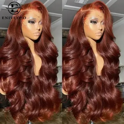 Image de Perruque Lace Front Synthétique Body Wave Marron Chocolat
